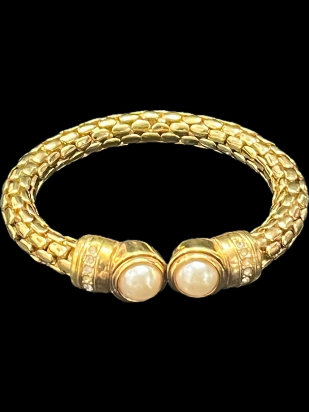Joan Rivers pearl crystal cuff bangle bracelet statement bold gold vintage QVC 